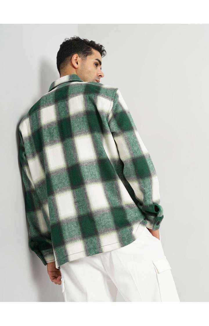 Celio Men Green Striped Oversized Polyester Shirt