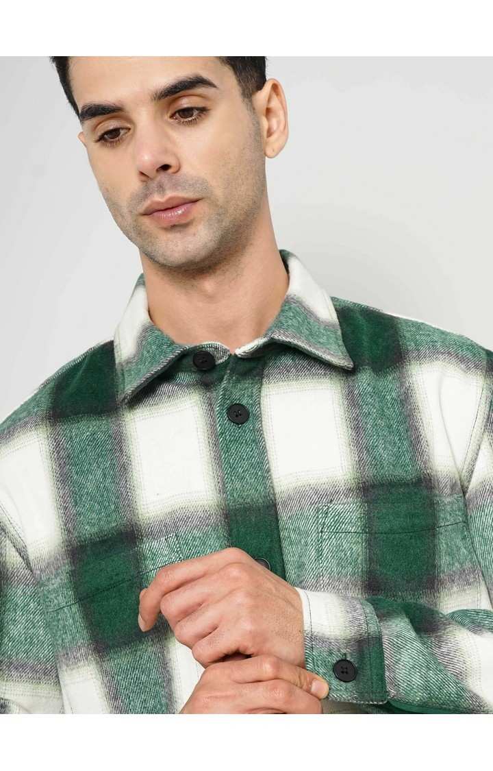 Celio Men Green Striped Oversized Polyester Shirt