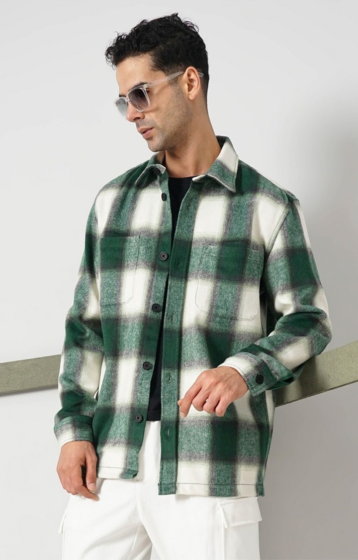 celio | Celio Men Green Striped Oversized Polyester Shirt