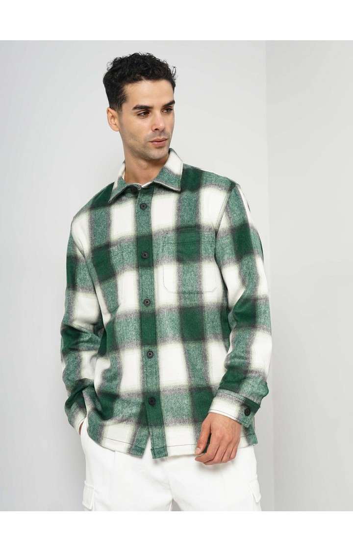 Celio Men Green Striped Oversized Polyester Shirt