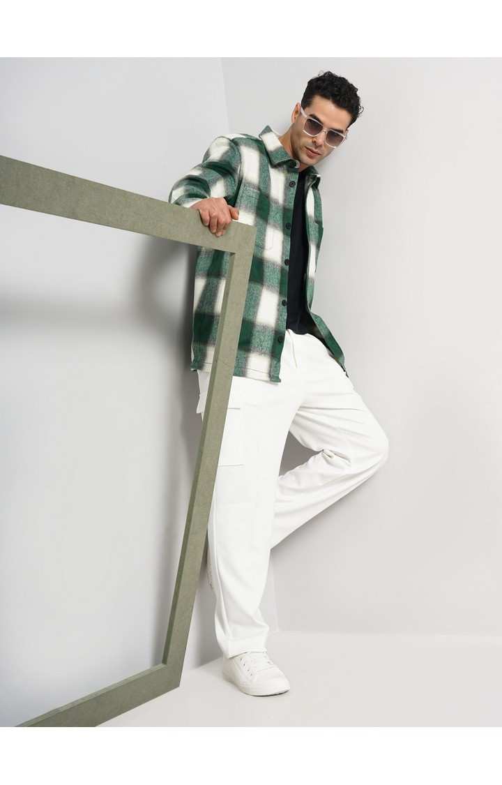 Celio Men Green Striped Oversized Polyester Shirt