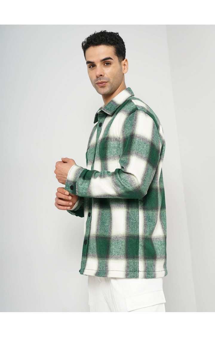 Celio Men Green Striped Oversized Polyester Shirt