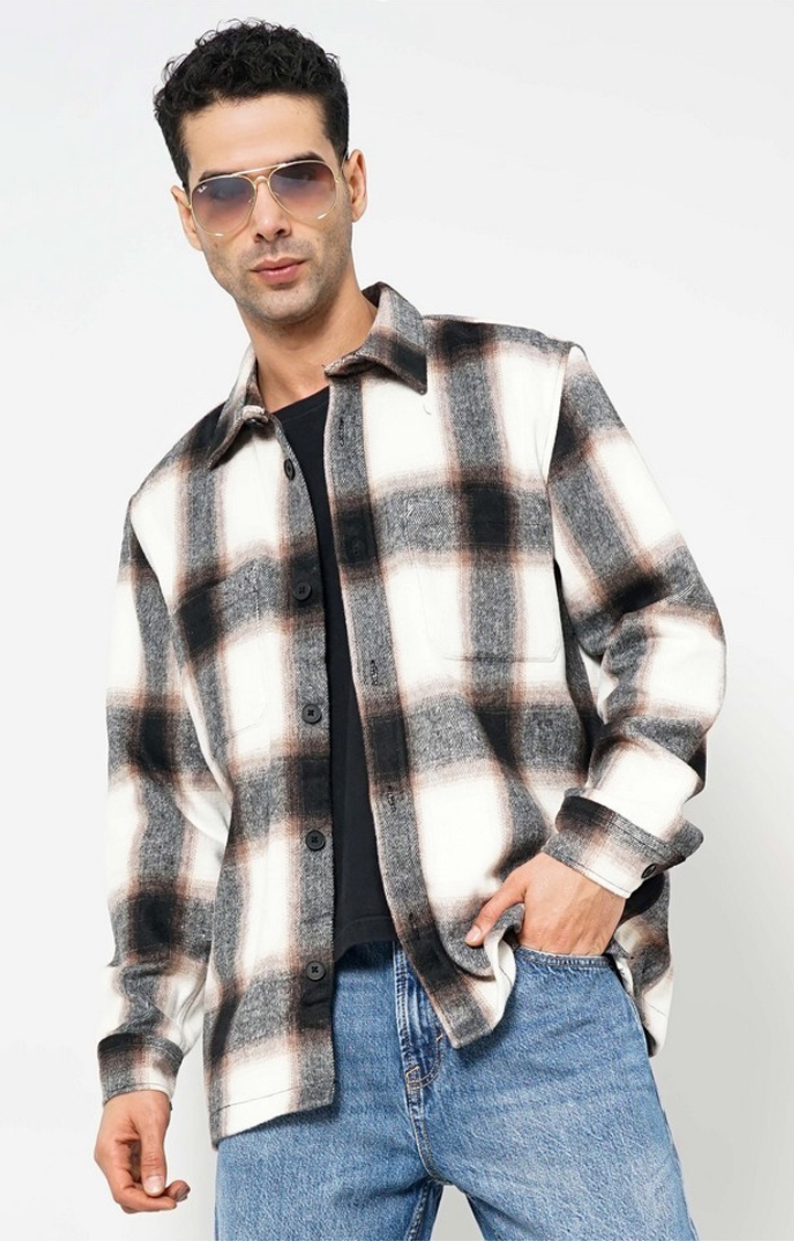celio | Celio Men Beige Striped Oversized Polyester Shirt