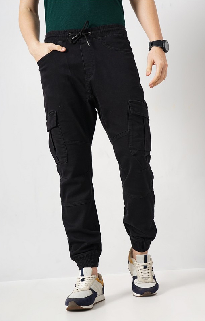 celio | Celio Men Black Solid Loose Fit Cotton Chinos Casual Trousers