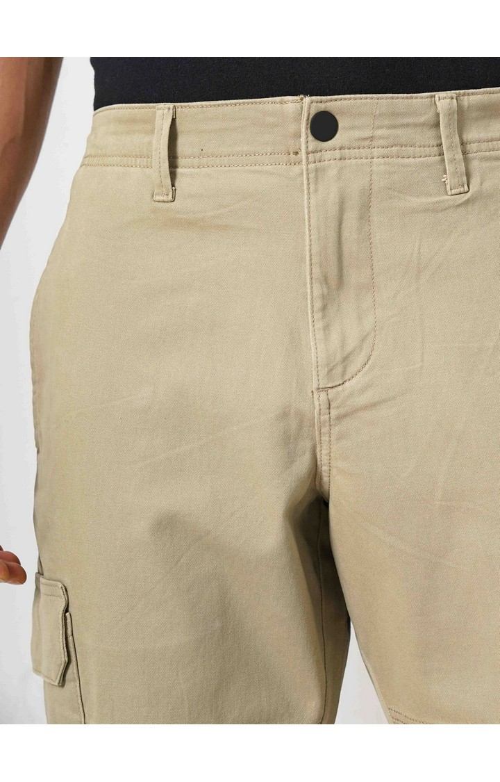 Celio Men Green Solid Regular Fit Cotton Cargo Trousers