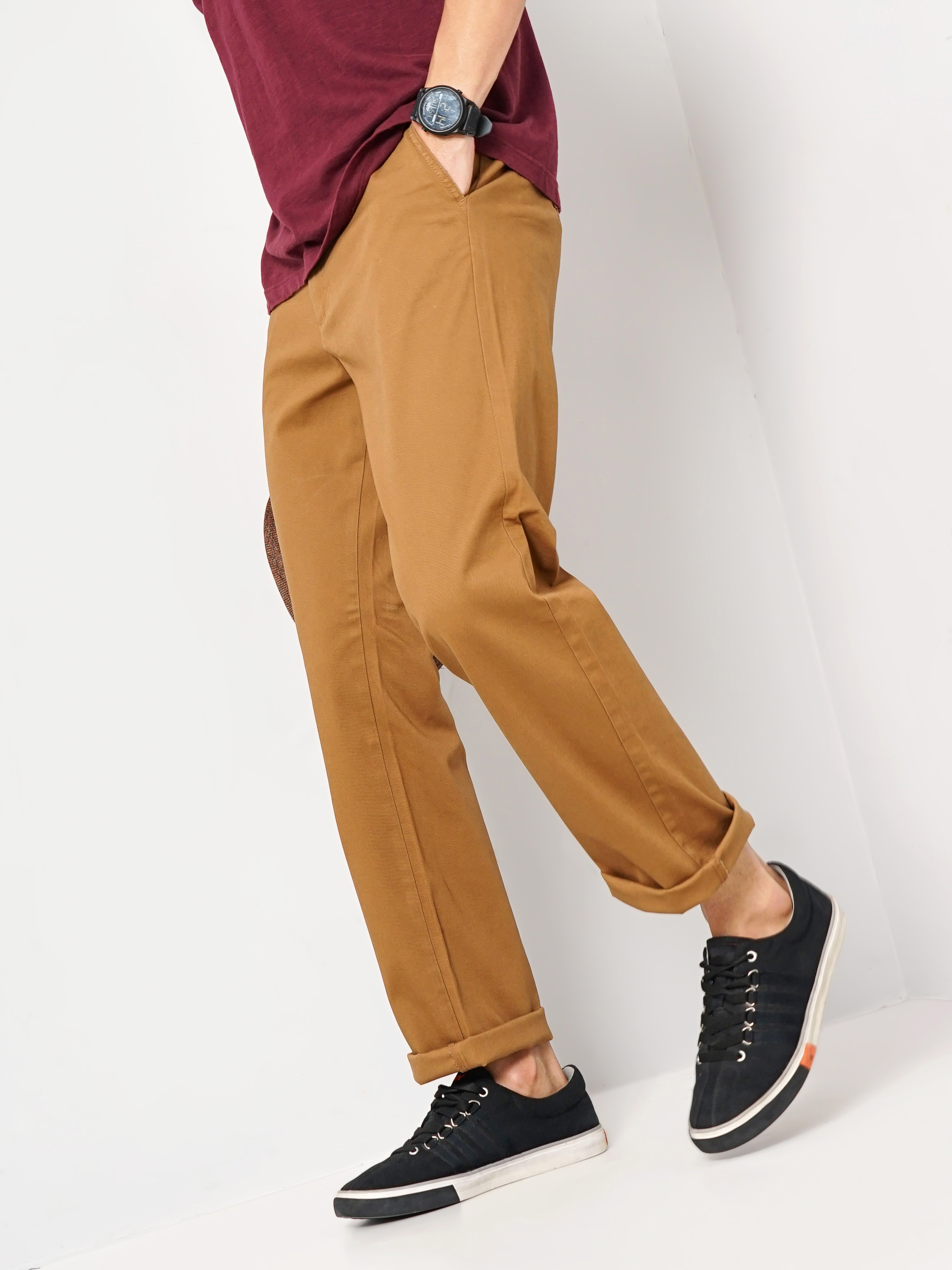 celio | Celio Men Brown Solid Straight Fit Cotton Chino Casual Trouser 1