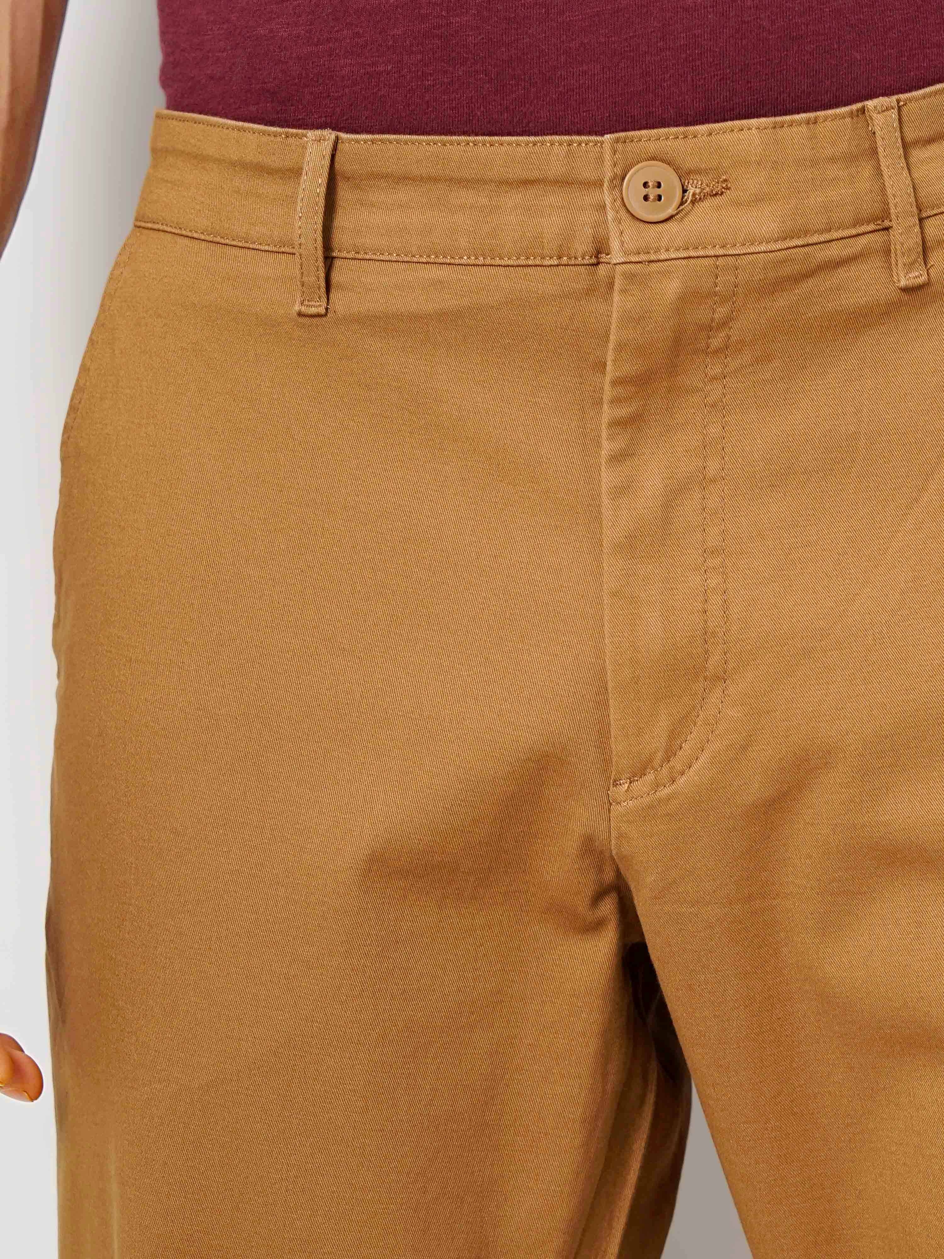 celio | Celio Men Brown Solid Straight Fit Cotton Chino Casual Trouser 3