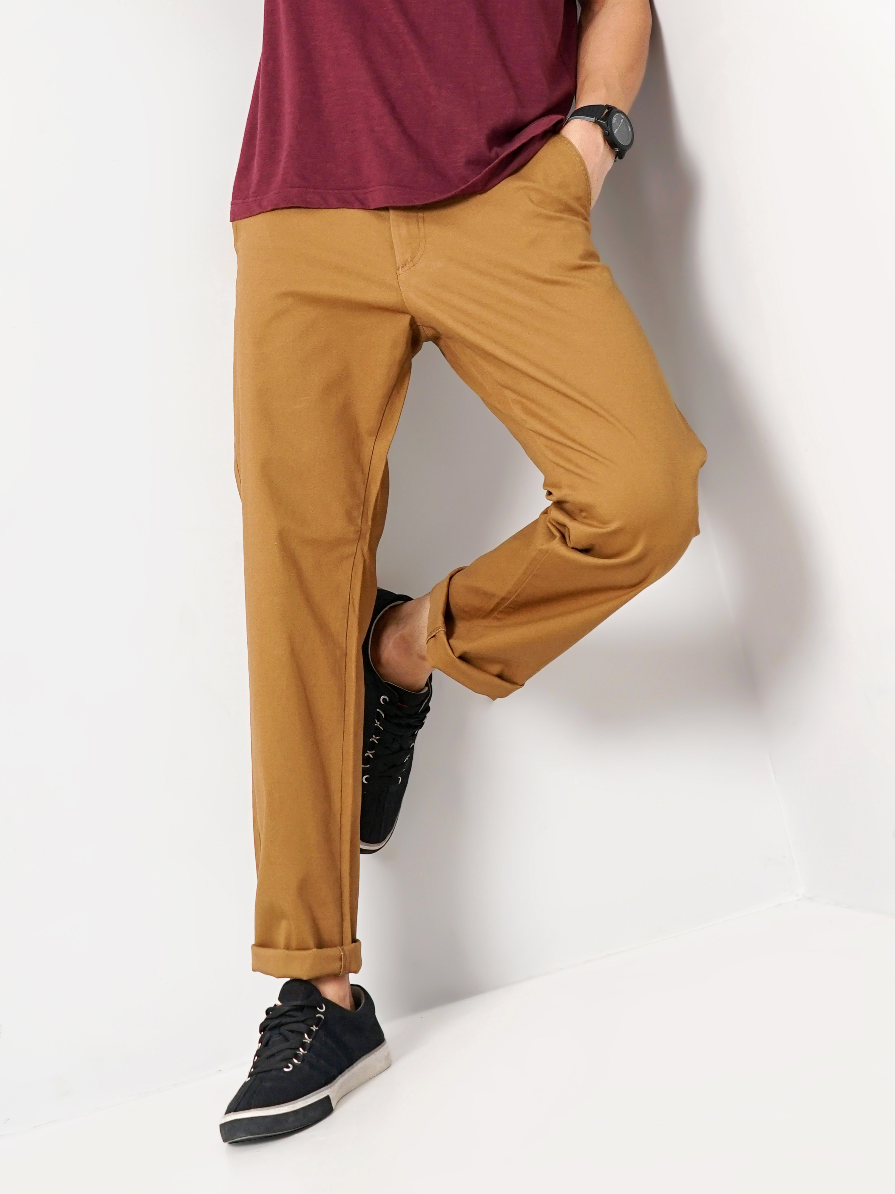 celio | Celio Men Brown Solid Straight Fit Cotton Chino Casual Trouser 6