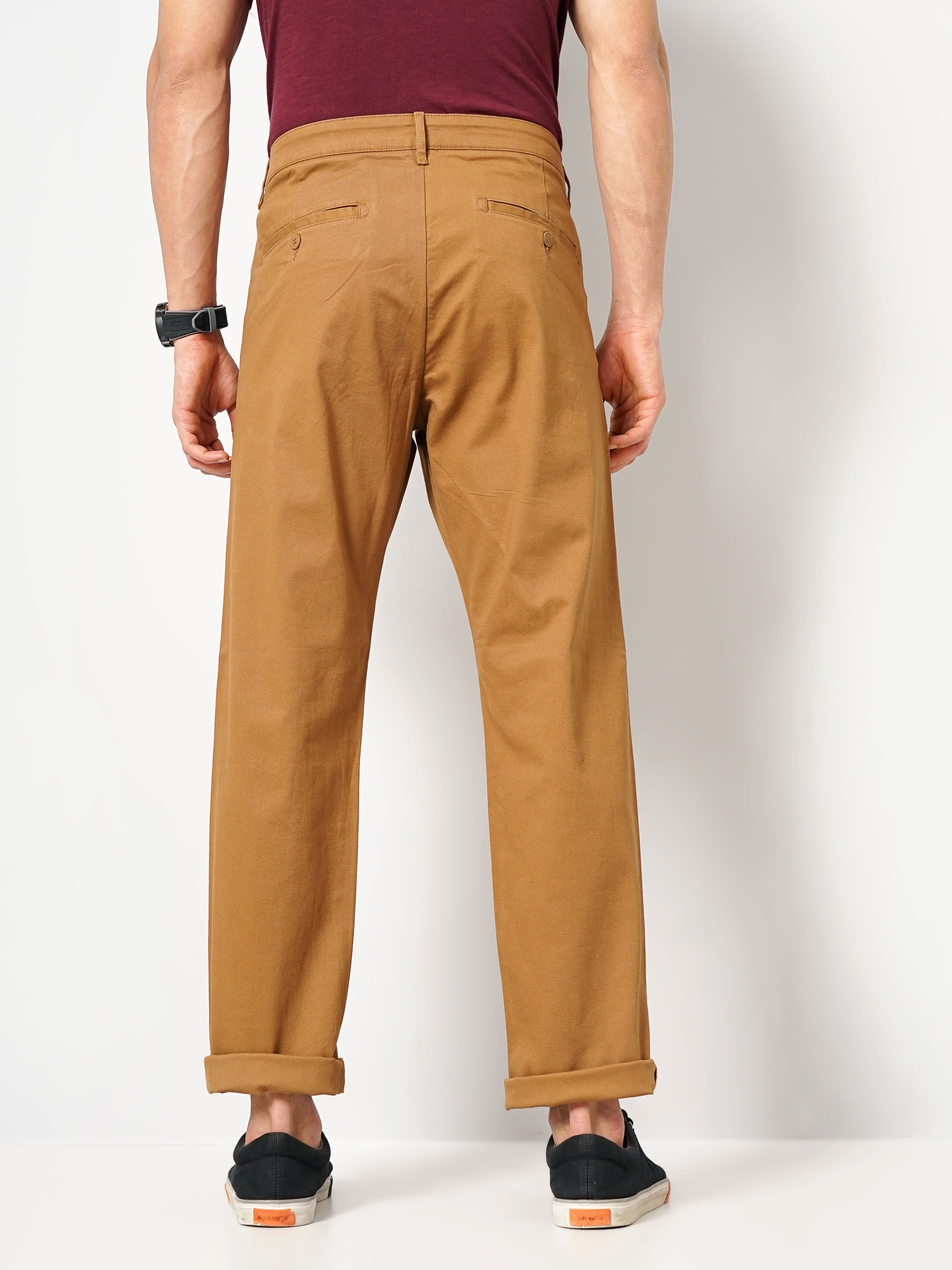 celio | Celio Men Brown Solid Straight Fit Cotton Chino Casual Trouser 2