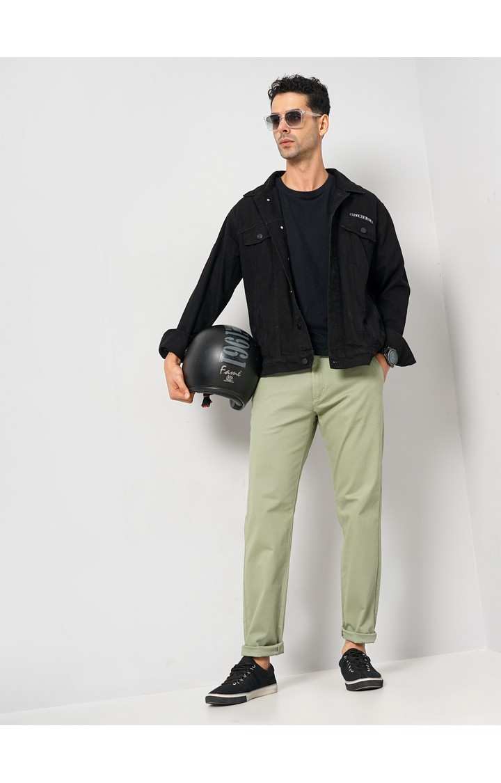 Celio Men Green Solid Slim Fit Cotton Trousers