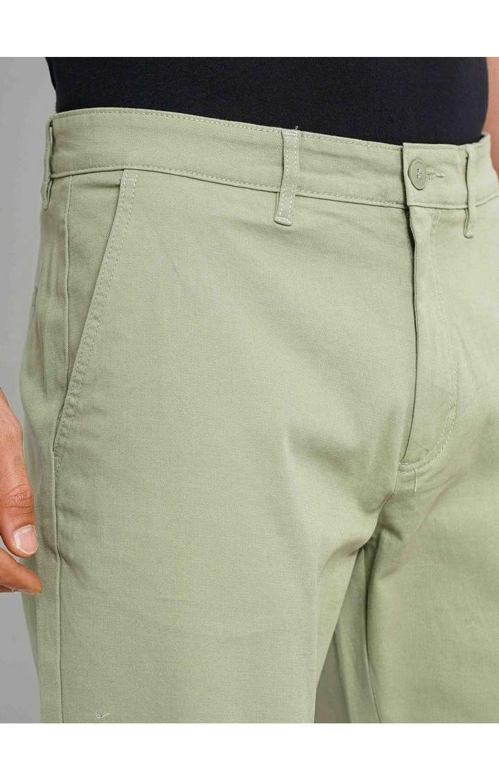 Celio Men Green Solid Slim Fit Cotton Trousers