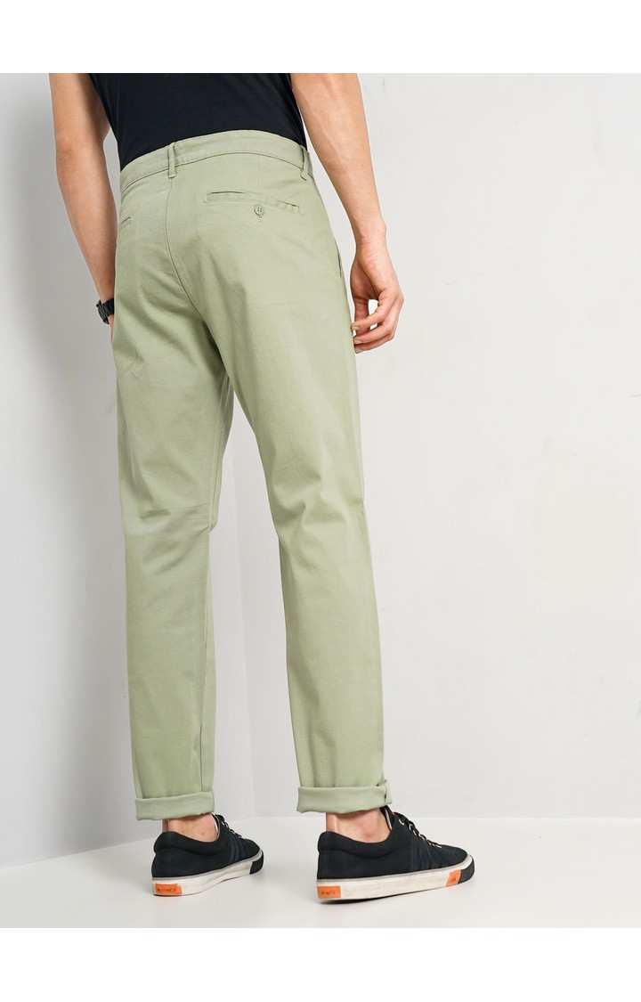Celio Men Green Solid Slim Fit Cotton Trousers