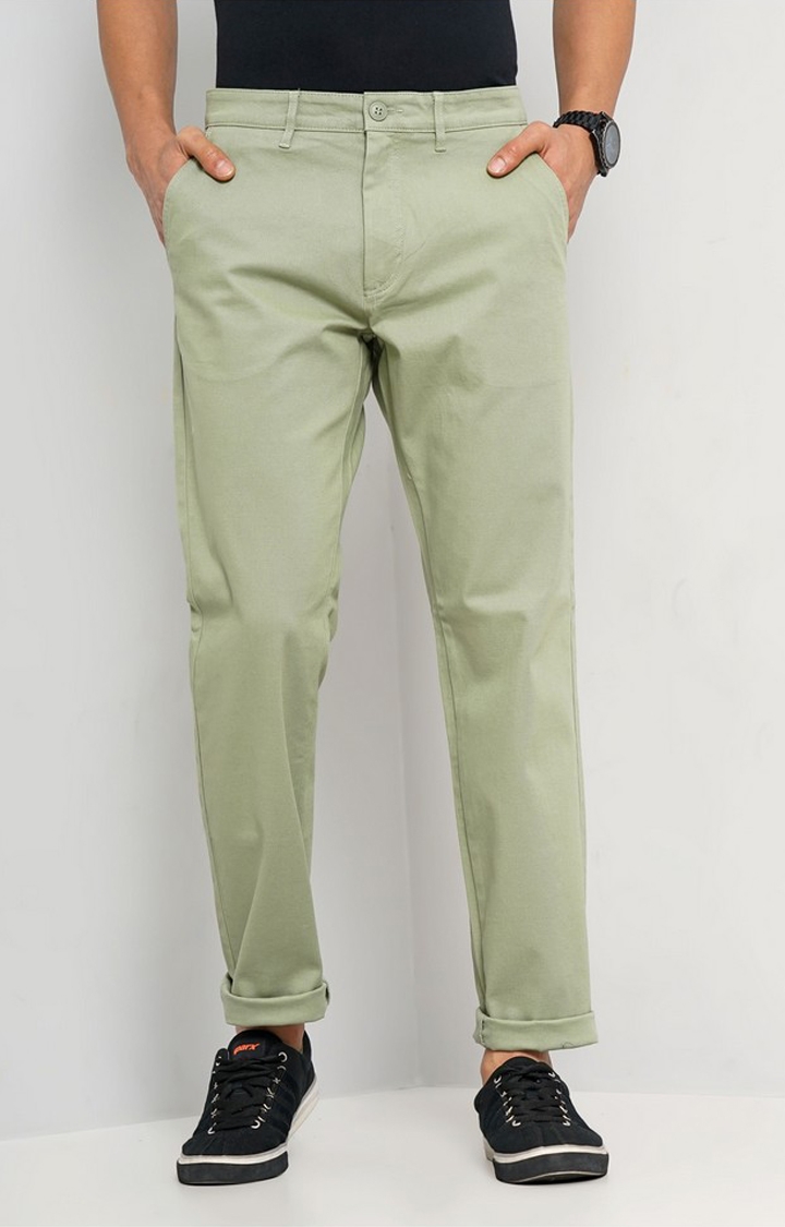 celio | Celio Men Green Solid Slim Fit Cotton Trousers