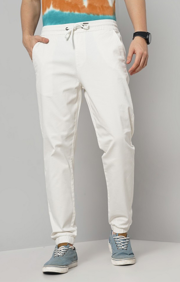 Celio Men Beige Solid Regular Fit Cotton Joggers Trousers