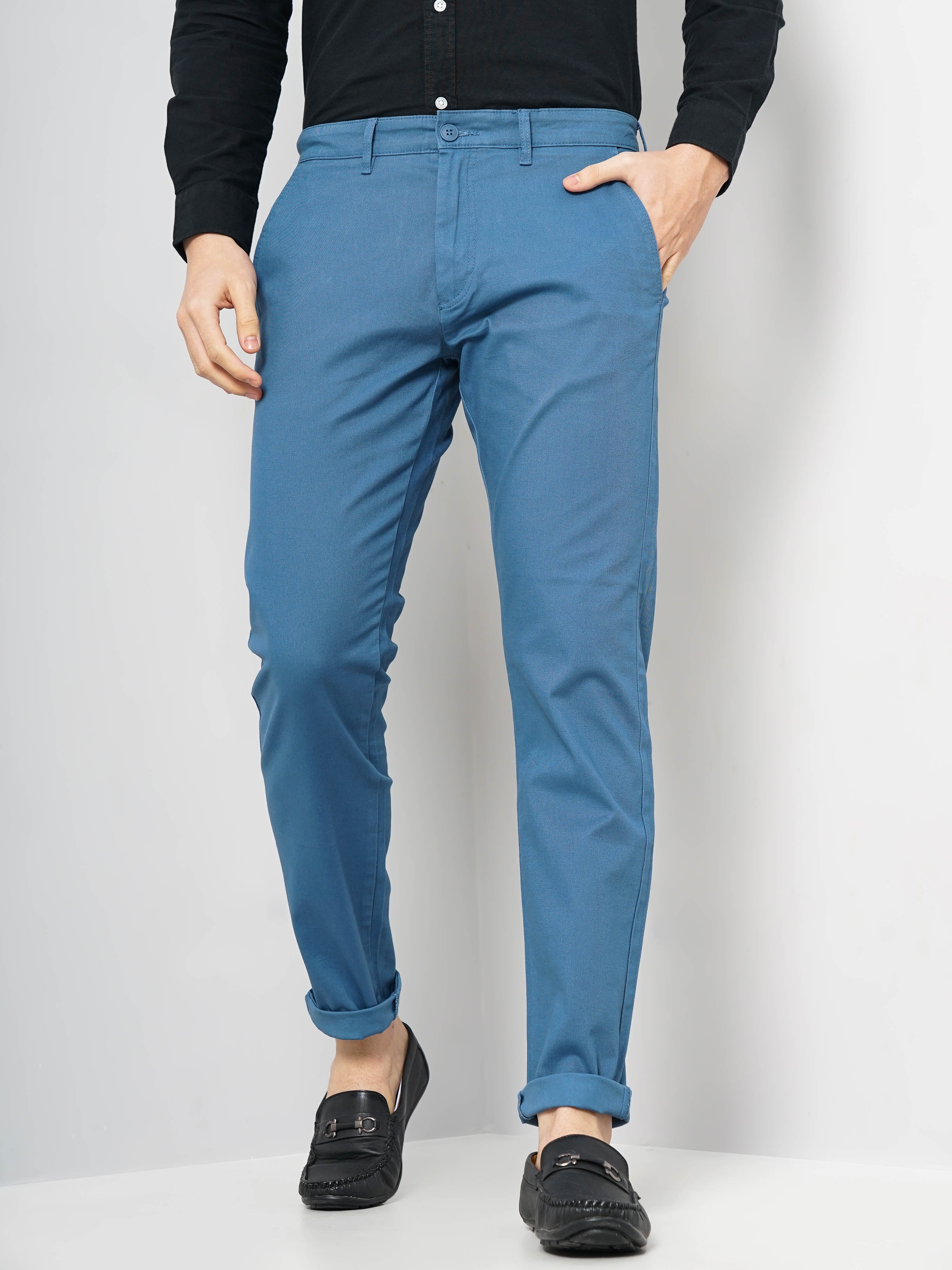 Cyan blue slim fit chino pants