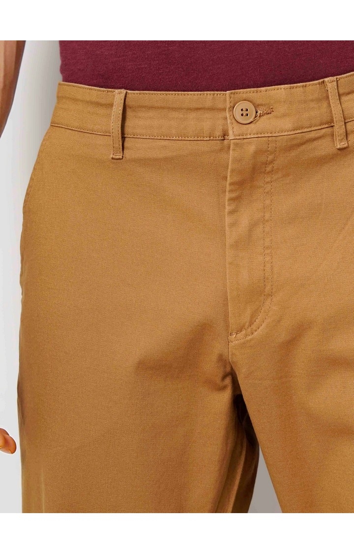 Celio Men Brown Solid Straight Fit Cotton Chino Casual Trouser