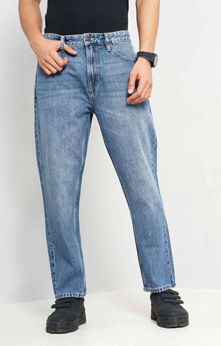 celio | Celio Men Blue Solid Relaxed Fit Cotton Jeans