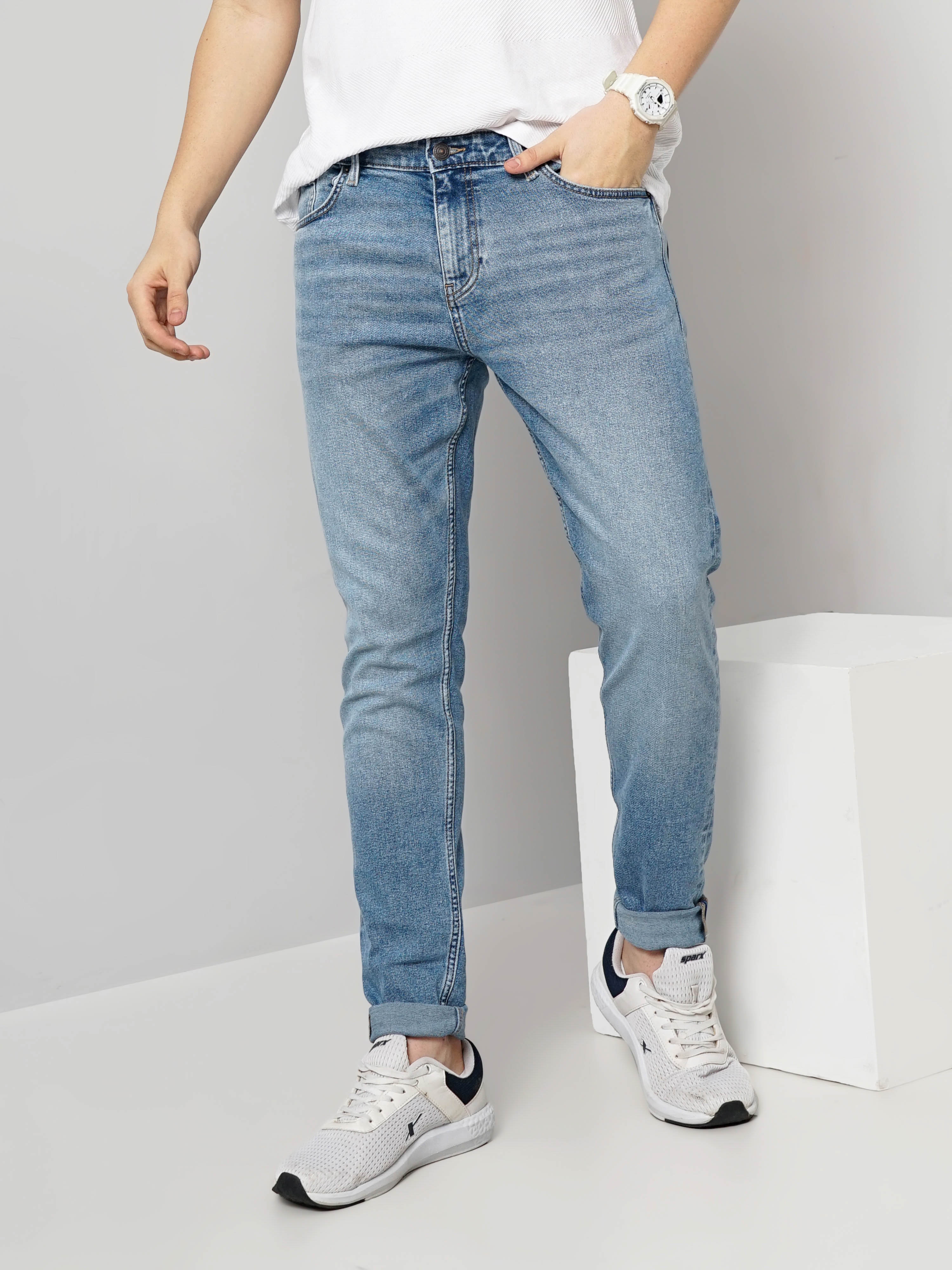 celio | Celio Men Blue Solid Regular Fit Cotton Jeans