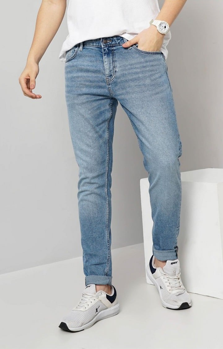 Celio Men Blue Solid Regular Fit Cotton Jeans