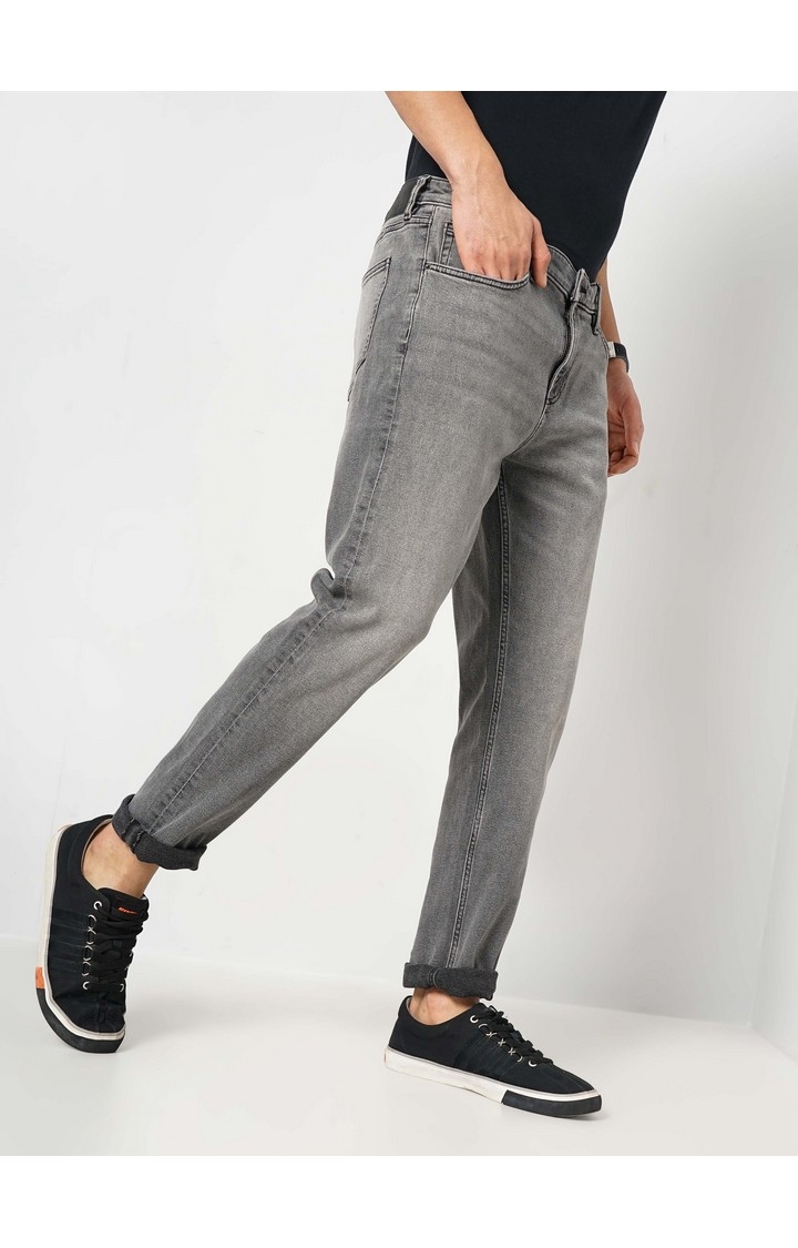 Celio Men Grey Solid Slim Fit Cotton Jeans
