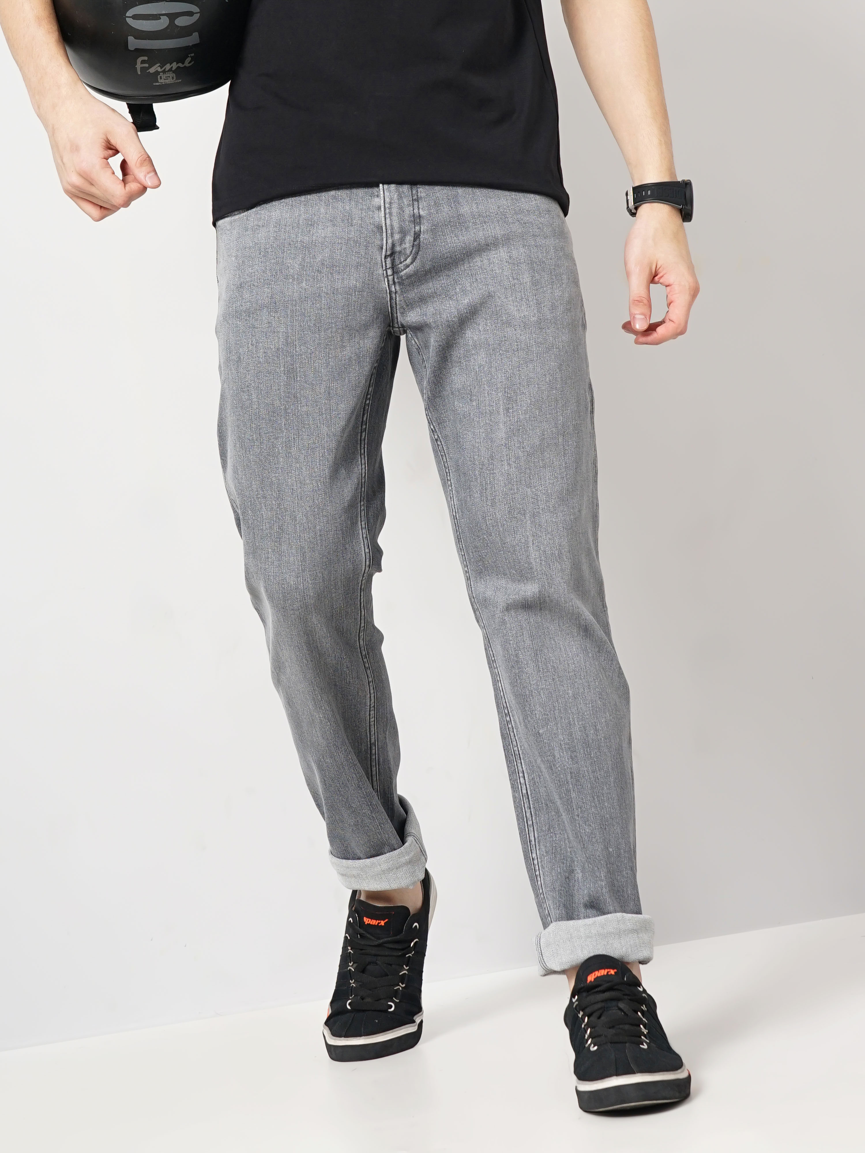 Celio Men Grey Solid Straight Fit Cotton Twill Denim Jeans