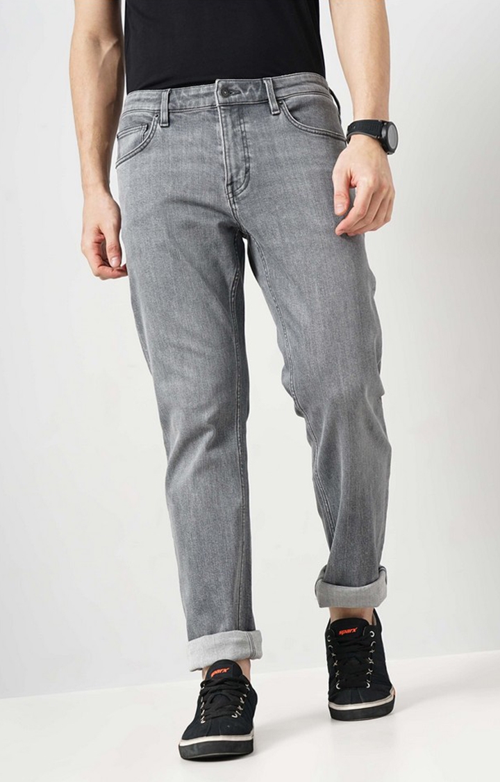 celio | Celio Men Grey Solid Straight Fit Cotton Twill Denim Jeans