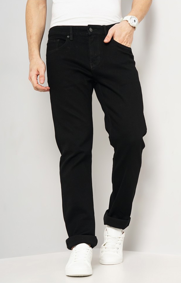 celio | Celio Men Black Straight Fit Cotton Twill Denim Jeans