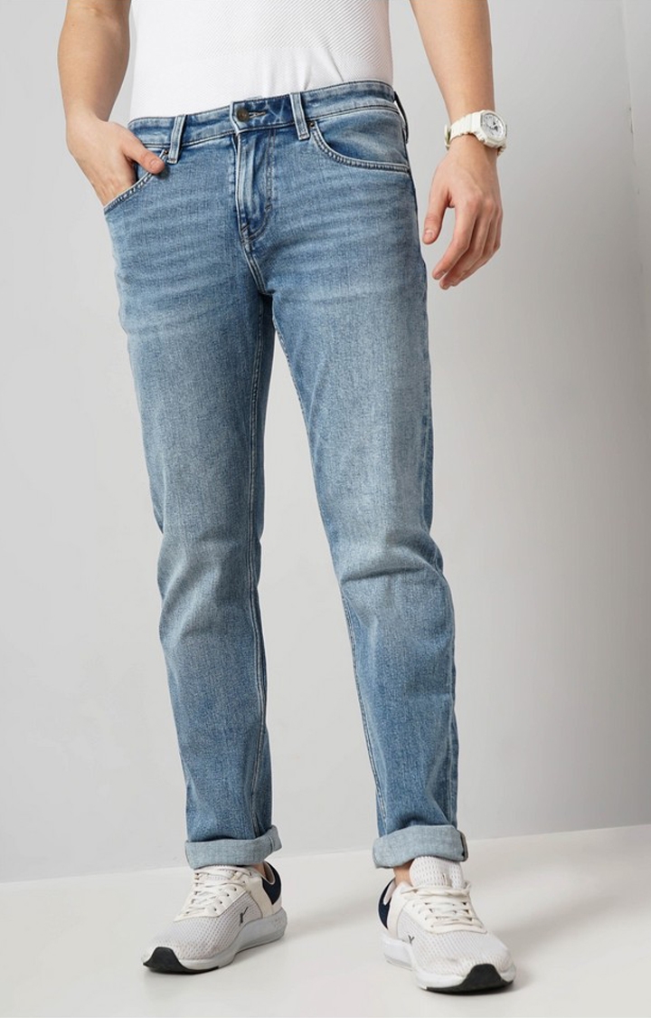 celio | Celio Men Blue Solid Straight Fit Cotton Twill Denim Jeans