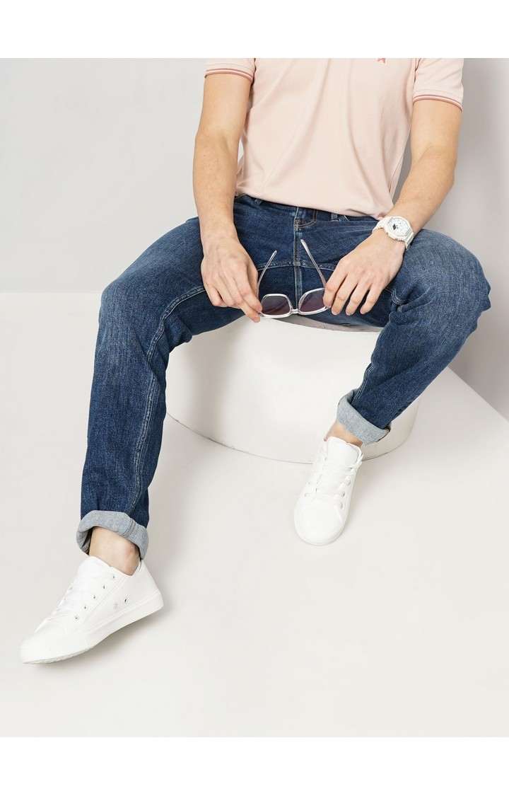 Celio Men Blue Solid Straight Fit Cotton Twill Denim Jeans