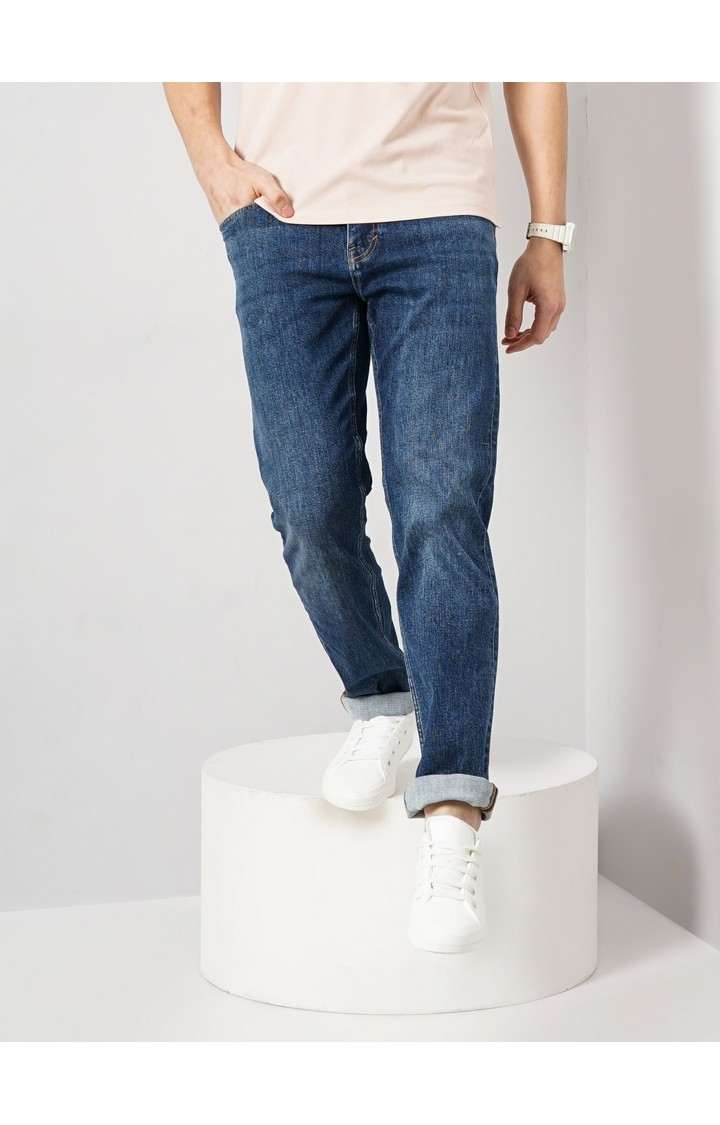 Celio Men Blue Solid Straight Fit Cotton Twill Denim Jeans