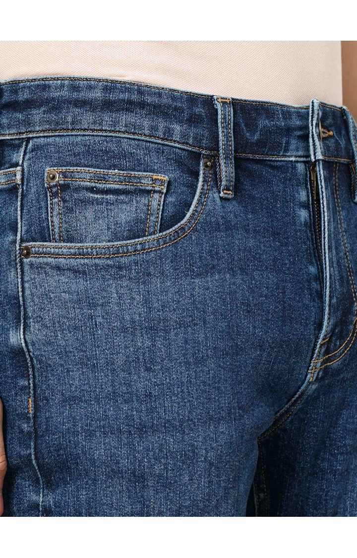 Celio Men Blue Solid Straight Fit Cotton Twill Denim Jeans
