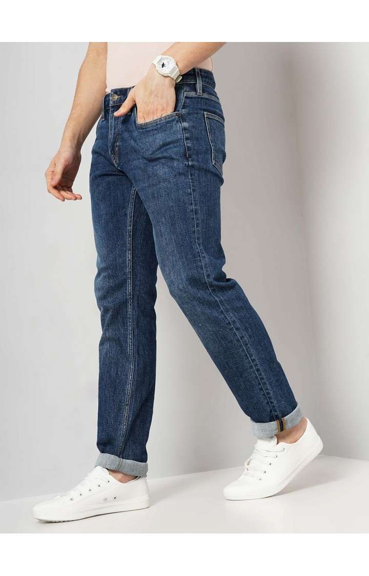 Celio Men Blue Solid Straight Fit Cotton Twill Denim Jeans