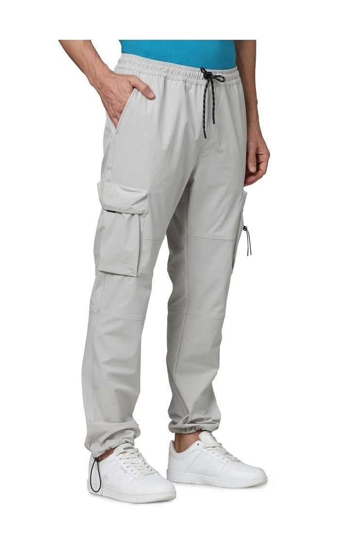 Celio Men Grey Solid Regular Fit Nylon Cargo Trousers