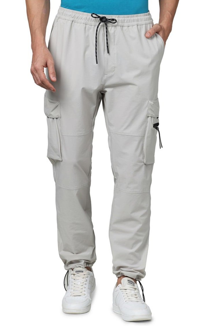 Celio Men Grey Solid Regular Fit Nylon Cargo Trousers