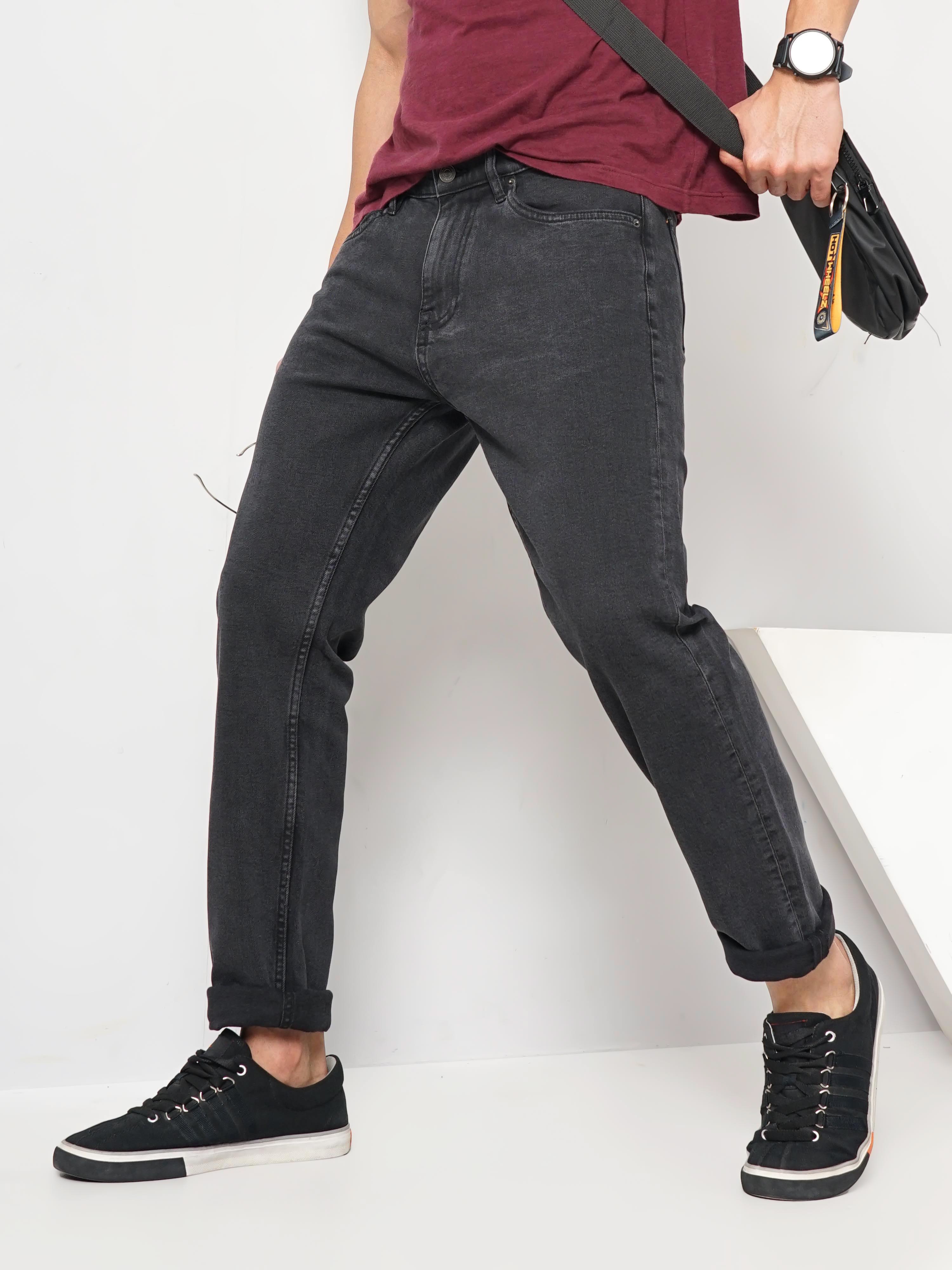 celio | Celio Men Black Solid Slim Fit Cotton Colored Denim Jeans 1