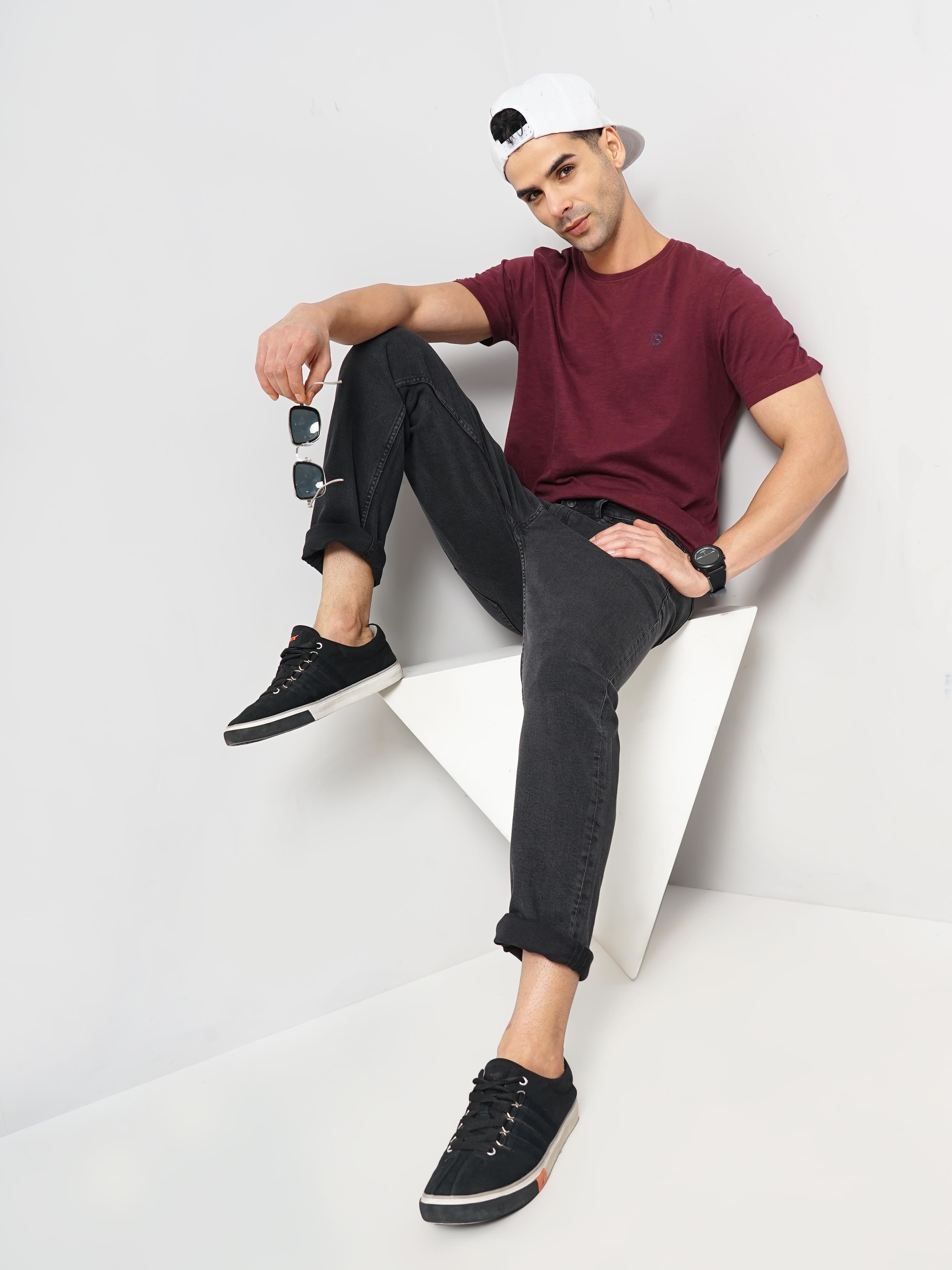 celio | Celio Men Black Solid Slim Fit Cotton Colored Denim Jeans 4