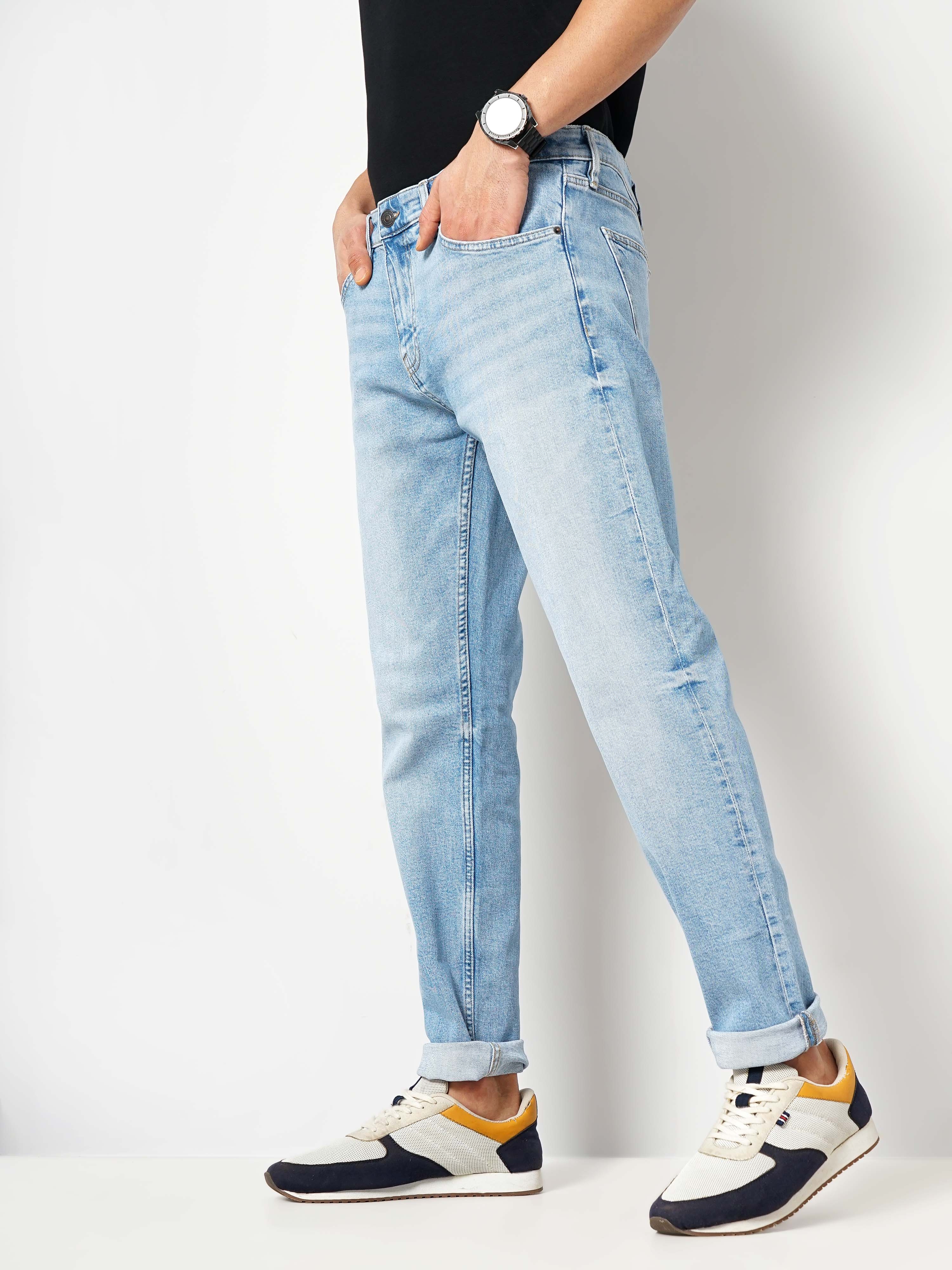 celio | Celio Men Blue Solid Slim Fit Cotton Colored Denim Jeans 5