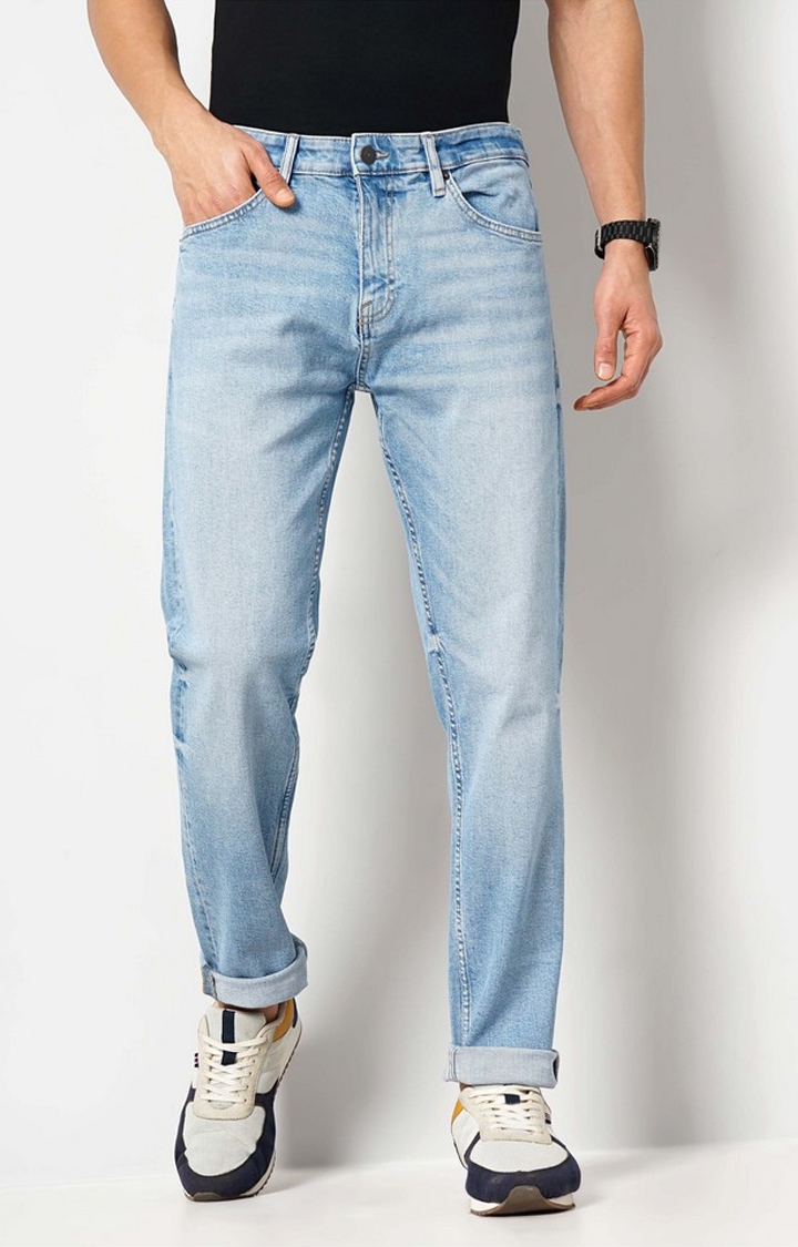celio | Celio Men Blue Solid Slim Fit Cotton Colored Denim Jeans