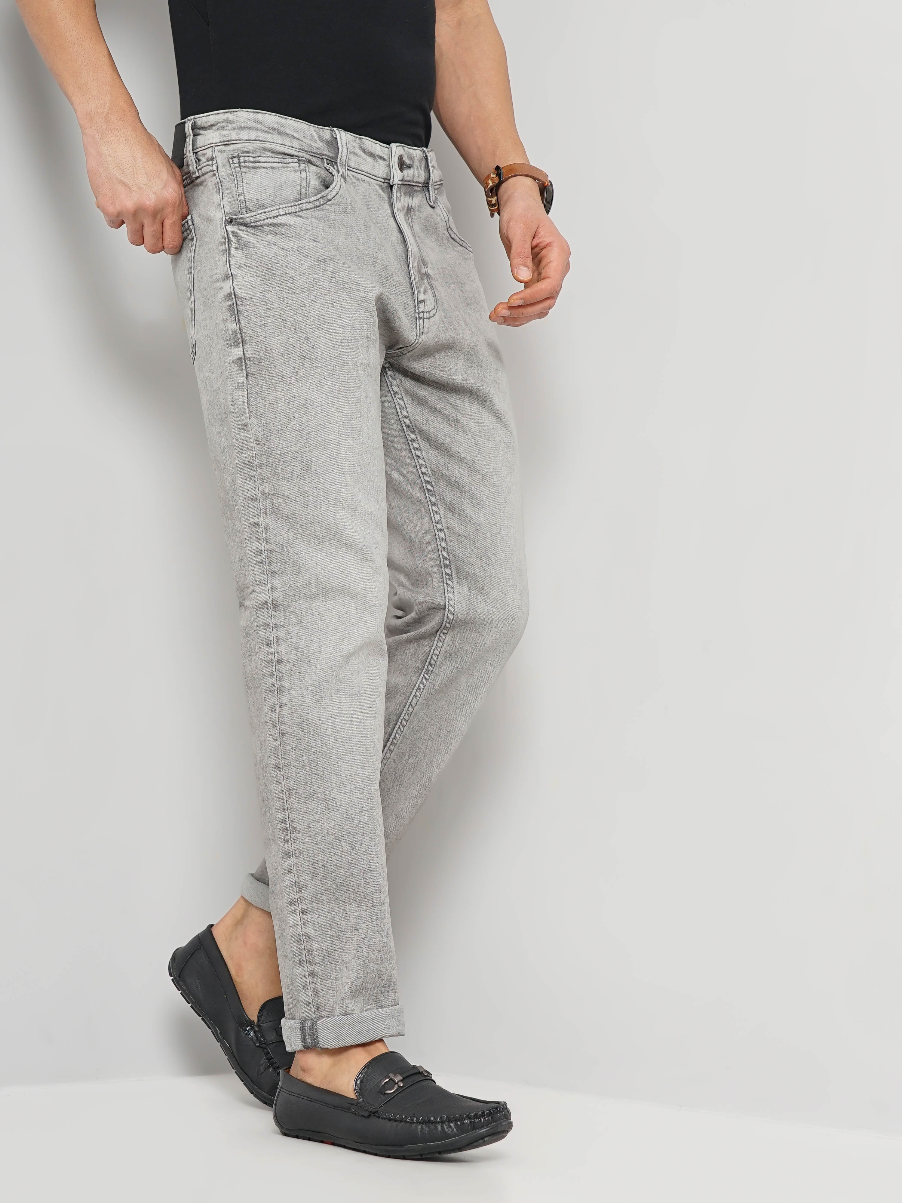 celio | Celio Men Grey Solid Slim Fit Cotton Colored Denim Jeans 5