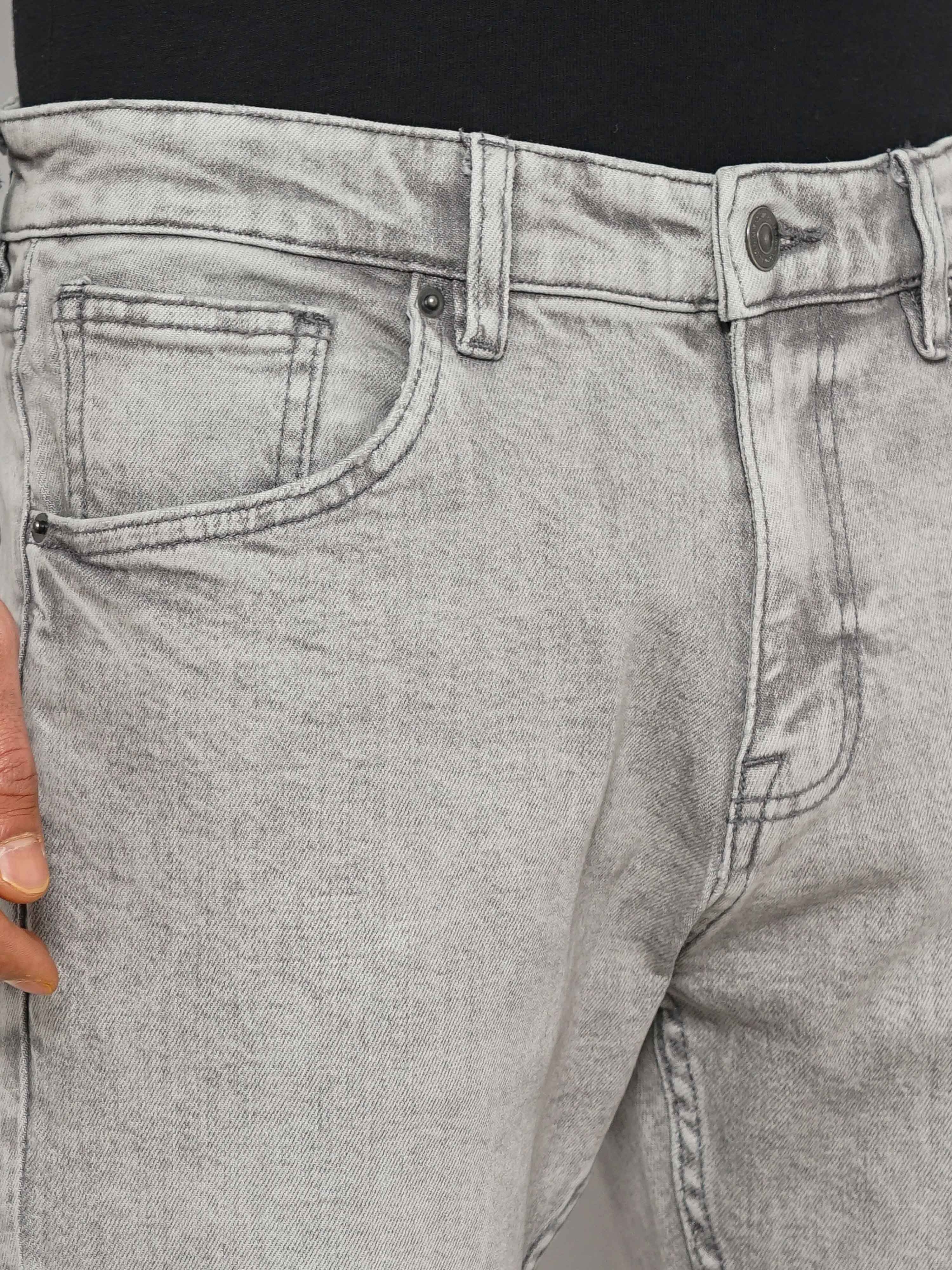 celio | Celio Men Grey Solid Slim Fit Cotton Colored Denim Jeans 3
