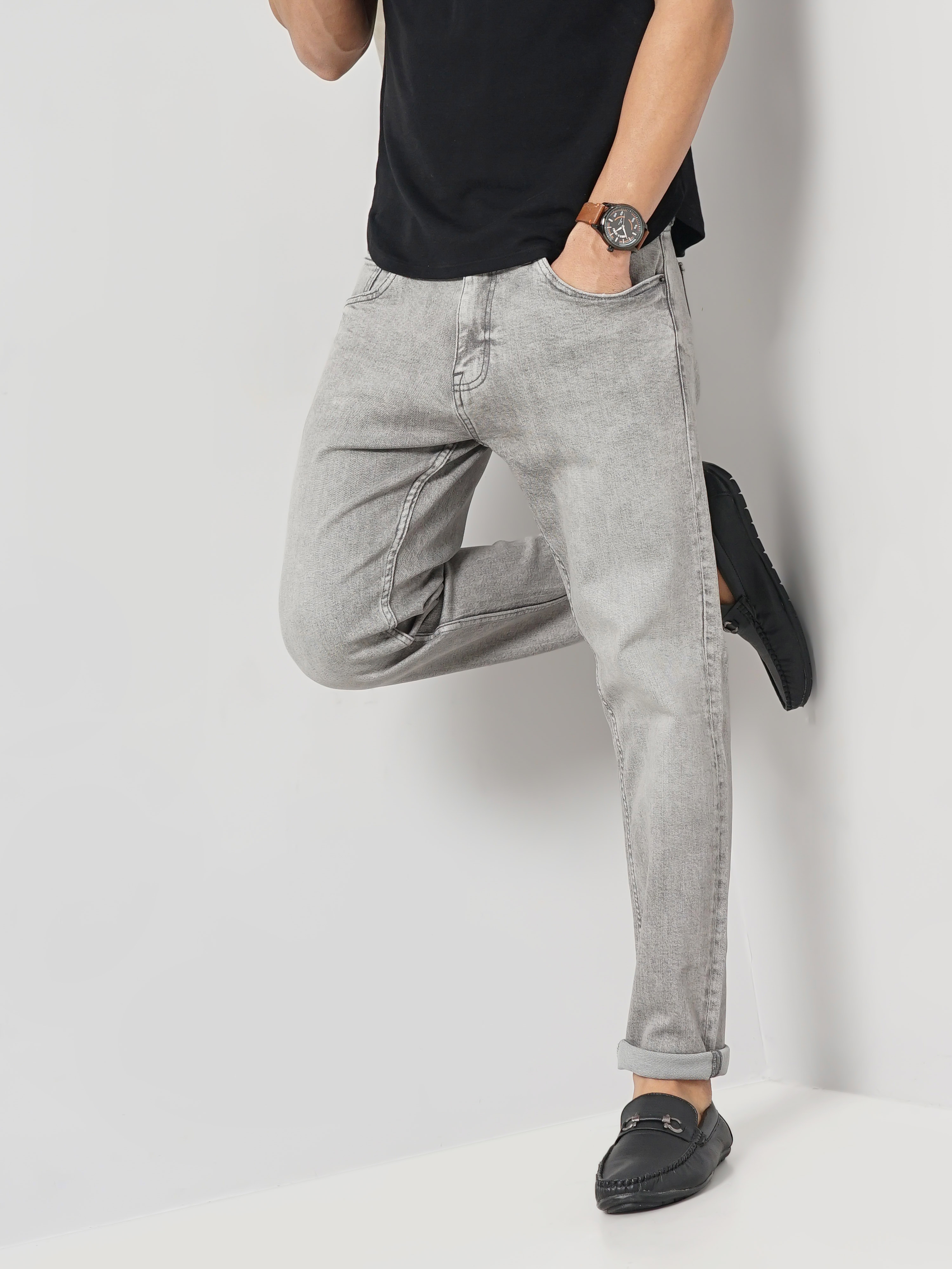 celio | Celio Men Grey Solid Slim Fit Cotton Colored Denim Jeans 1