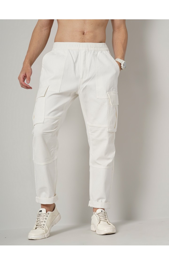 Men's Solid Beige Cargos