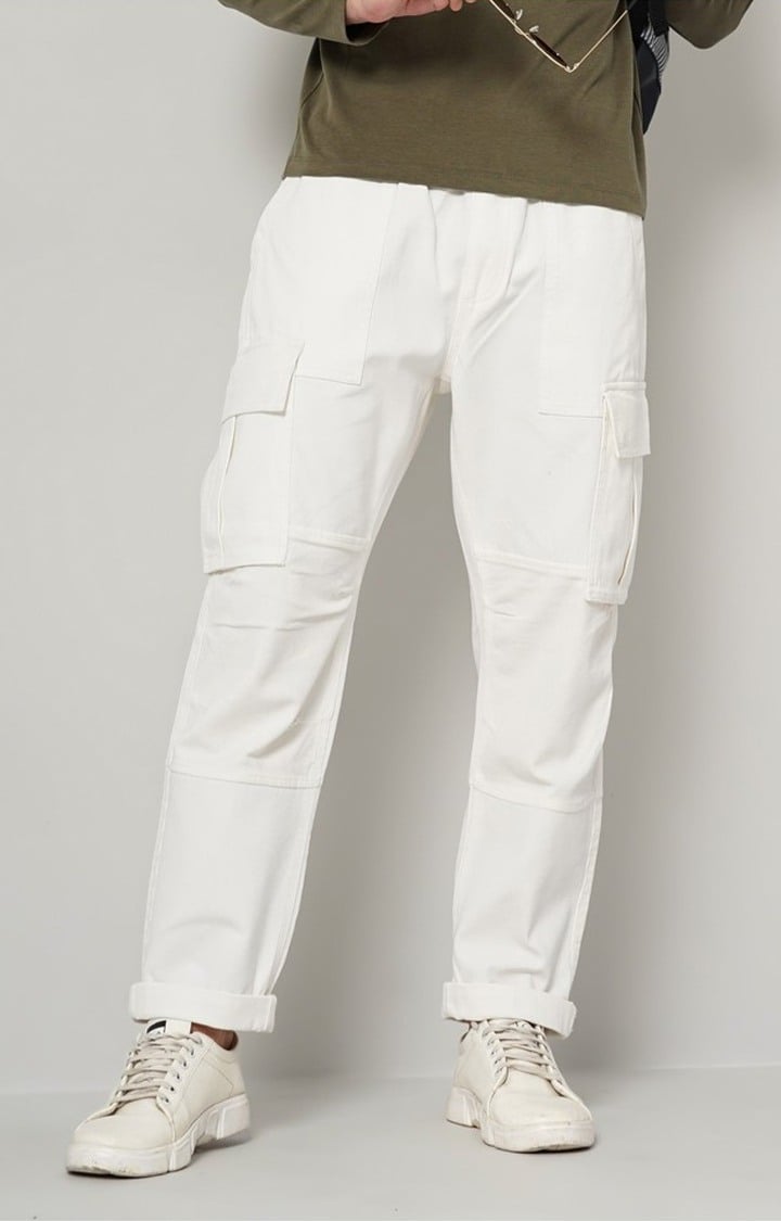 Men's Solid Beige Cargos