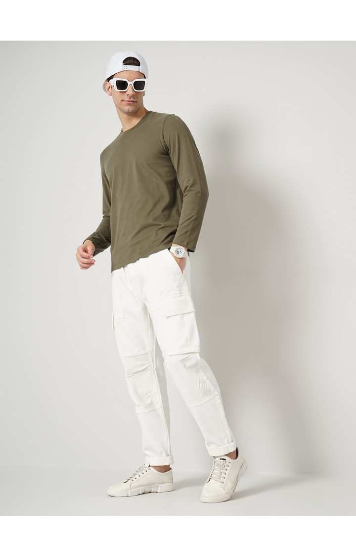 Men's Solid Beige Cargos