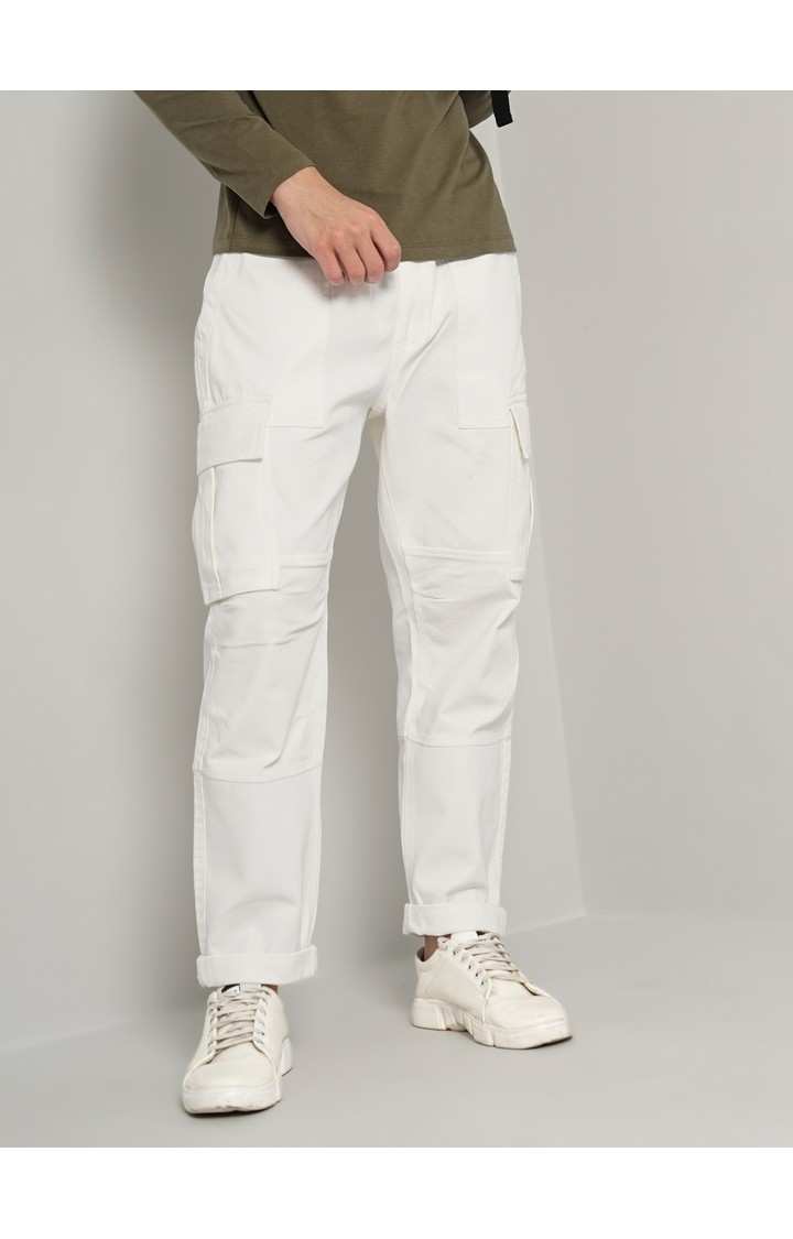 Men's Solid Beige Cargos