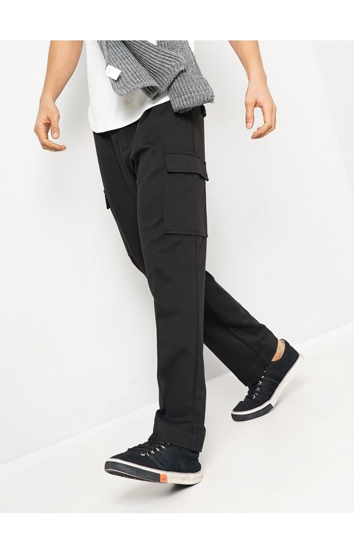 Celio Men Black Solid Regular Fit Cotton Trousers