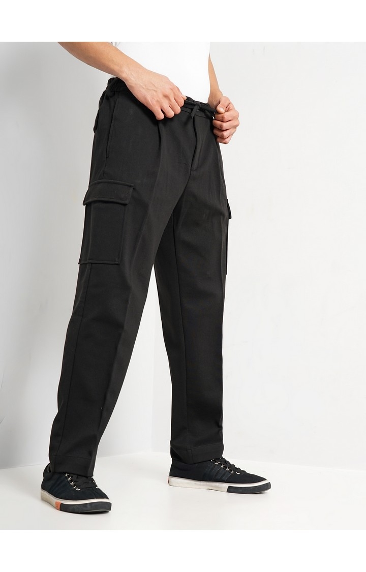 Celio Men Black Solid Regular Fit Cotton Trousers