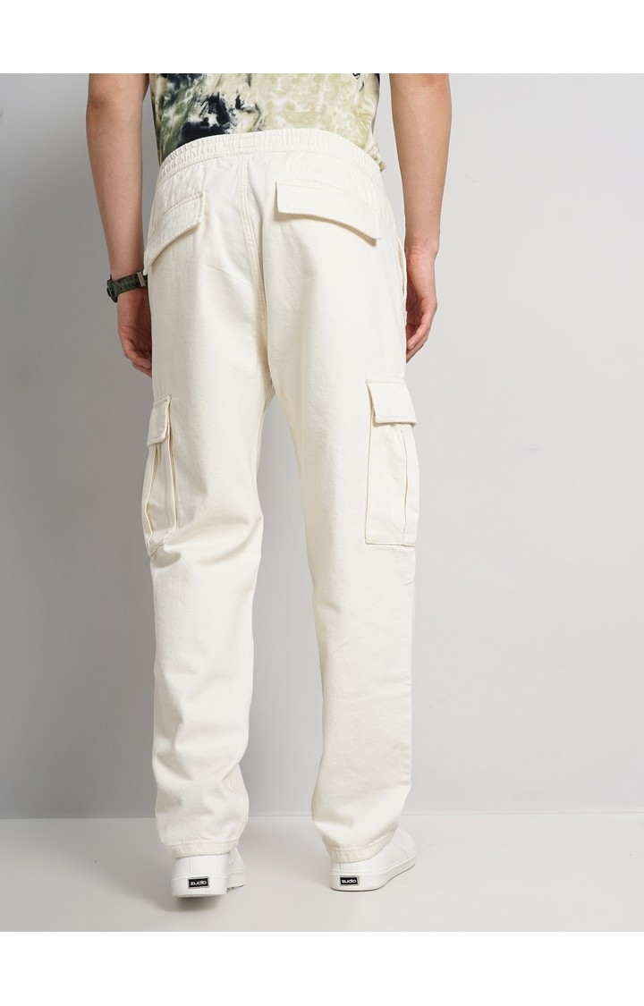 Celio Men Beige Solid Loose Fit Cotton Trendy Cargo Casual Trousers