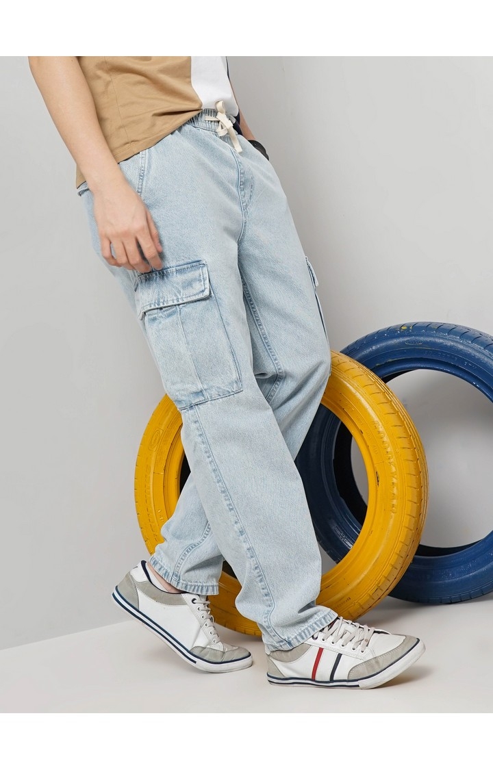 Celio Men Blue Solid Regular Fit Cotton Trousers
