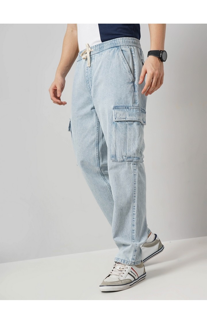 Celio Men Blue Solid Regular Fit Cotton Trousers